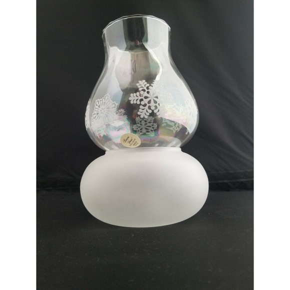 Princess House 487 Crystal Candle 2 Piece Hurricane Lamp Snowflakes Winter - Picture 4 of 12